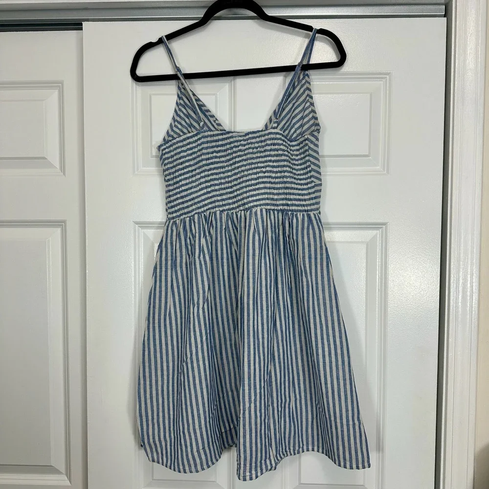 Indian Emporium Blue White Striped V Neck Camisole Dress Sundress‎ Beach
